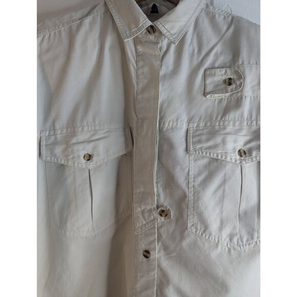 VTG Womens Shirt Sz M Beige Button Up Pockets Grunge Skater Y2K Old School Retro - Picture 2 of 9